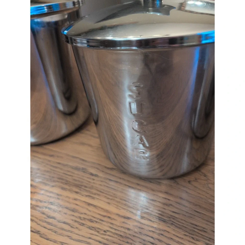 Vntg Ereredy MCM Aluminum Canisters Set of 4 Flour Sugar Coffee & Tea  W / Lids